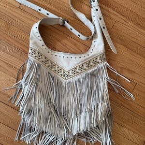 ASH boho White 100% leather Fringe Shoulder Bag/Crossbody